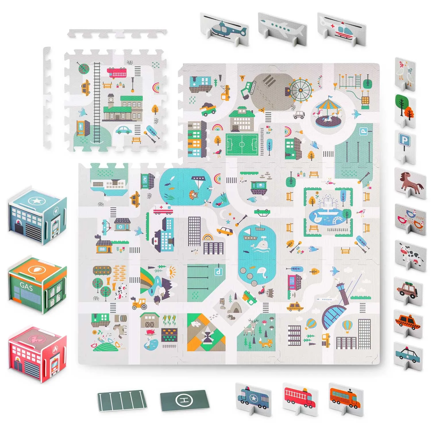 nukido sklopive puzzle podloga 120 x 120 cm + pjenaste figure ,grad - slika 5