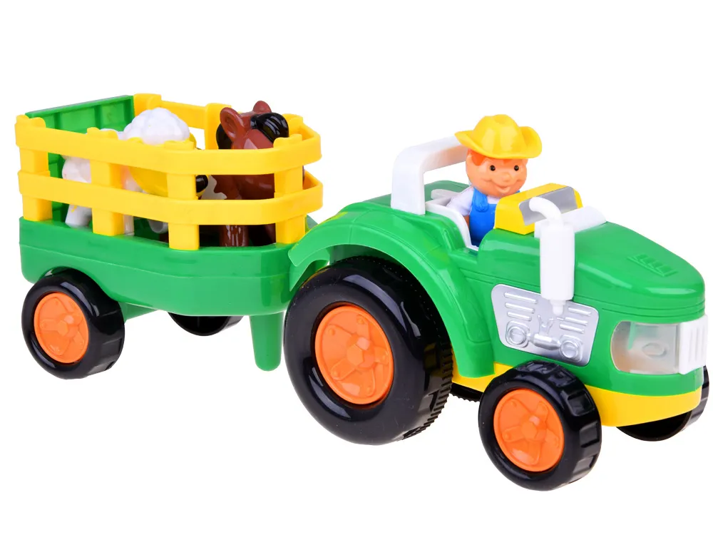 traktor s prikolicom, farmer i set životinja - slika 3