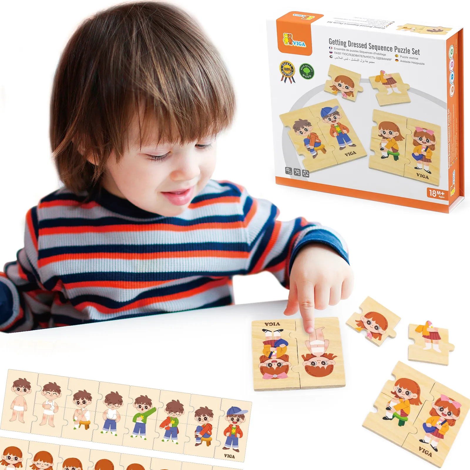 viga edukativne drvene puzzle 28 el. - učenje oblačenja - slika 3