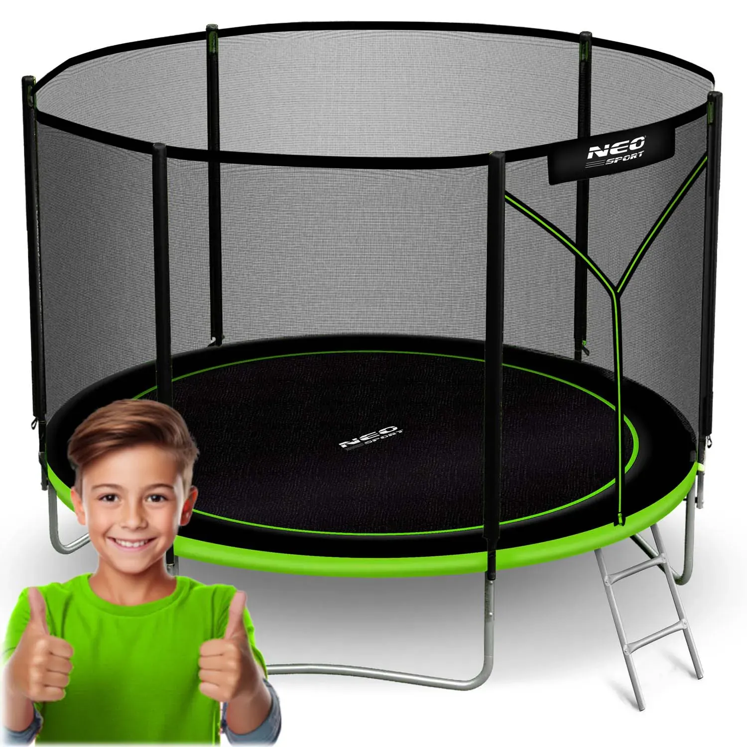 neo-sport vrtni trampolin 183 cm (6 ft) s vanjskom mrežom i ljestvama, zeleni - slika 2