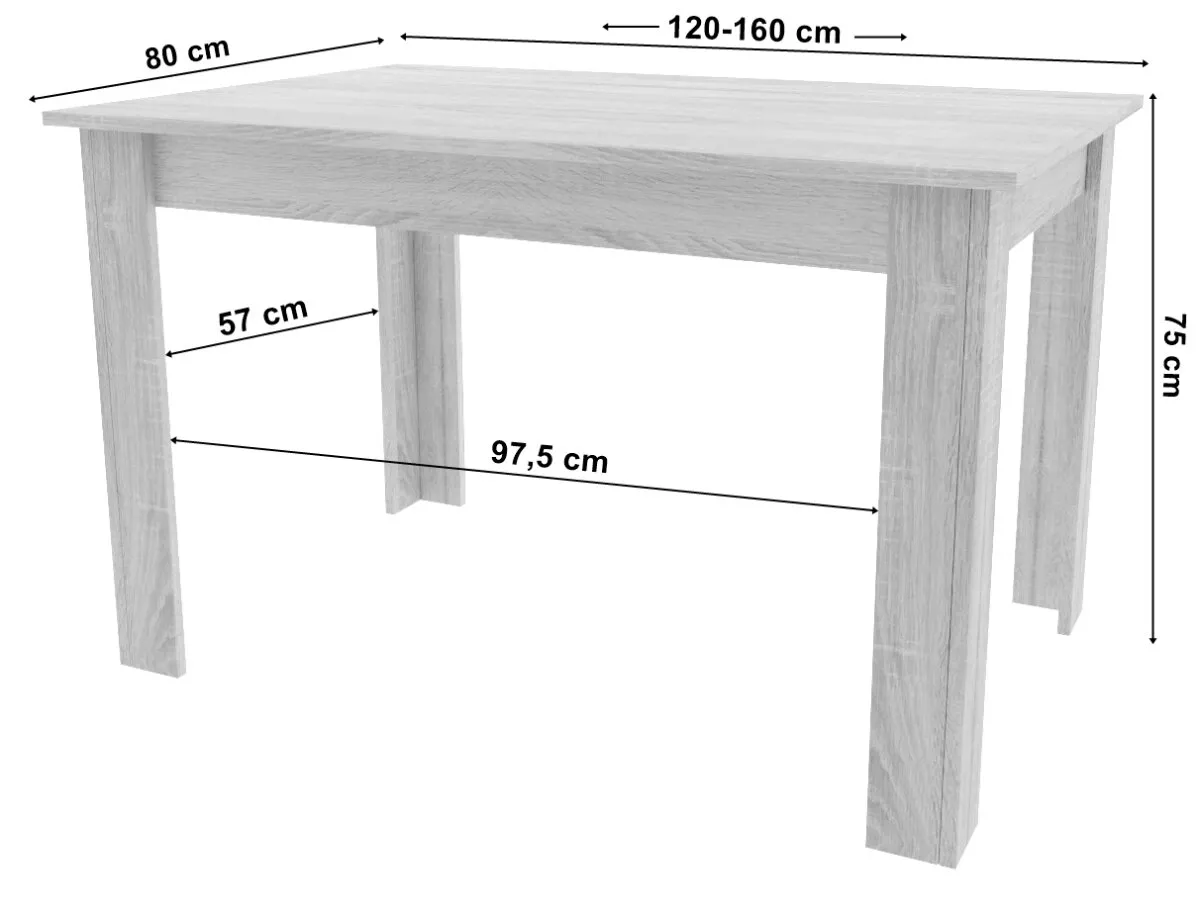 pravokutni rastezljivi stol 120–160 × 80 cm za kuhinju i blagovaonicu, za 4–6 osoba, artisan hrast - slika 9