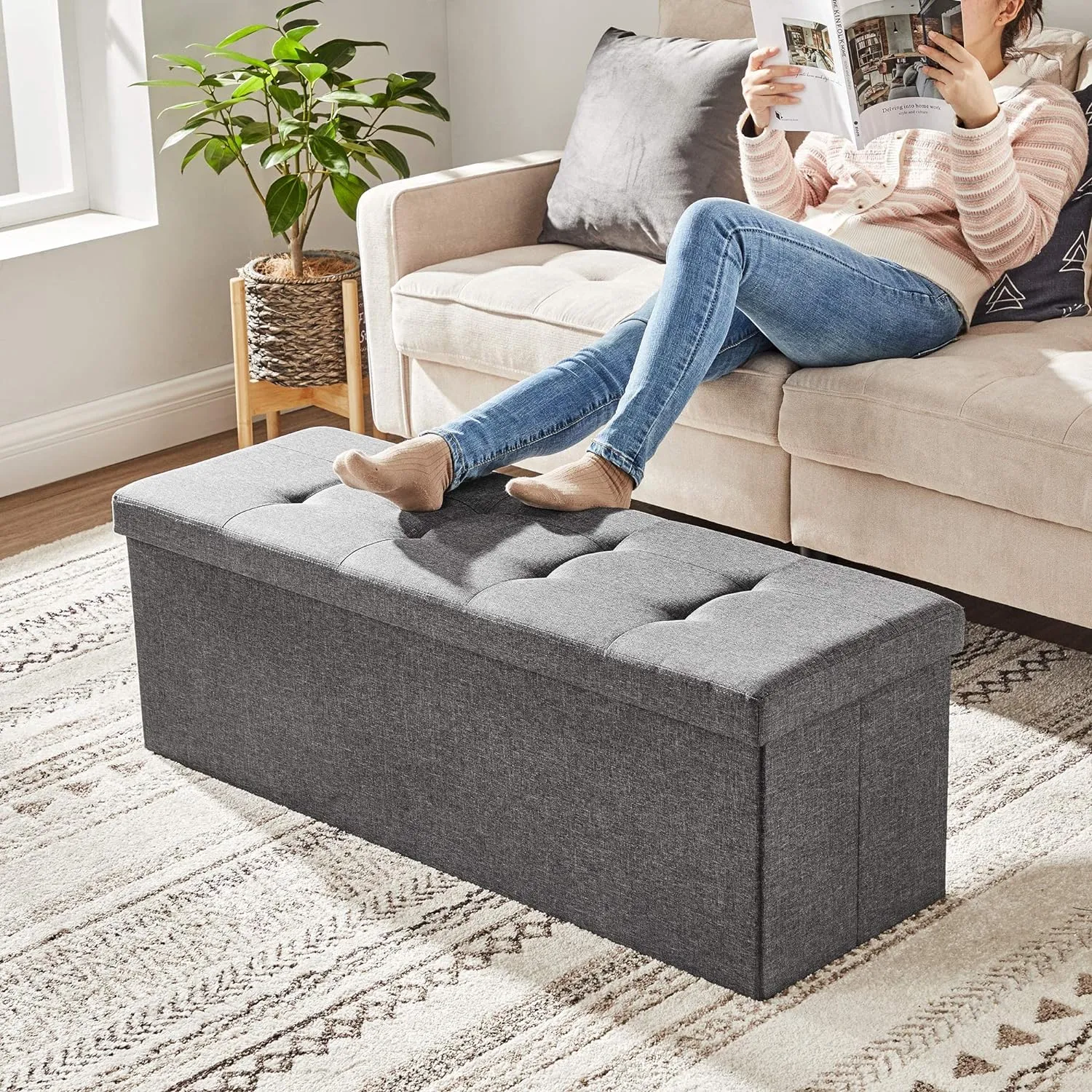 tabure 110 x 38 x 38 cm, tamno sivi - lsf77k - slika 4