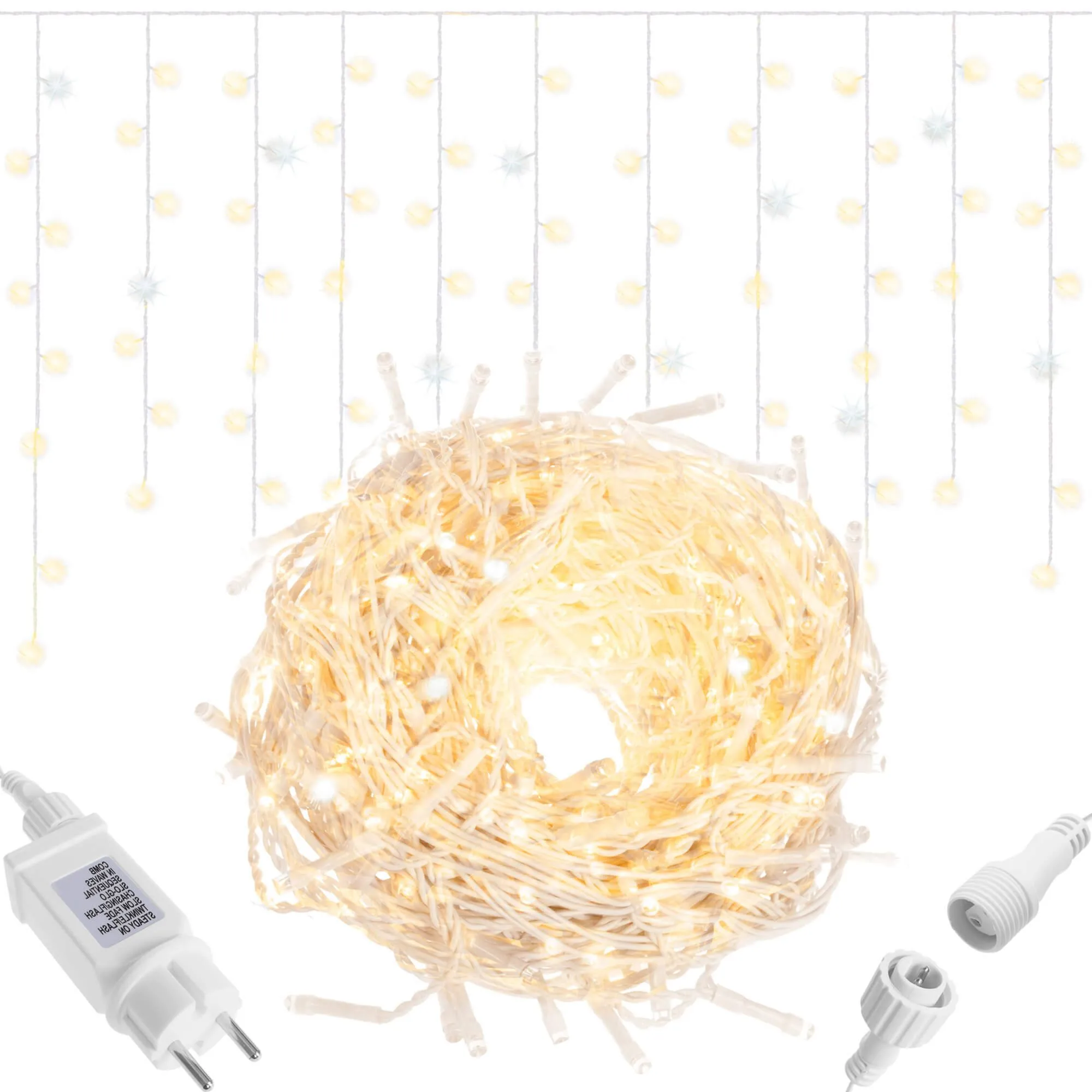 springos zavesa s kapljicama, 300 led, 12m, topla bijela - slika 3