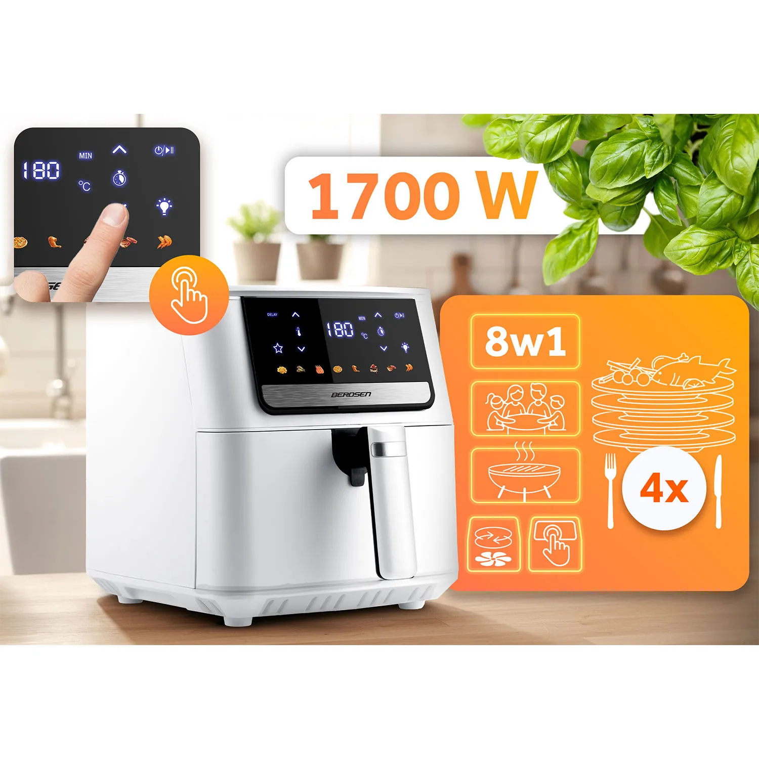 berdsen digitalna friteza na vrući zrak 1700 w, 6,5 l, bijela - slika 3