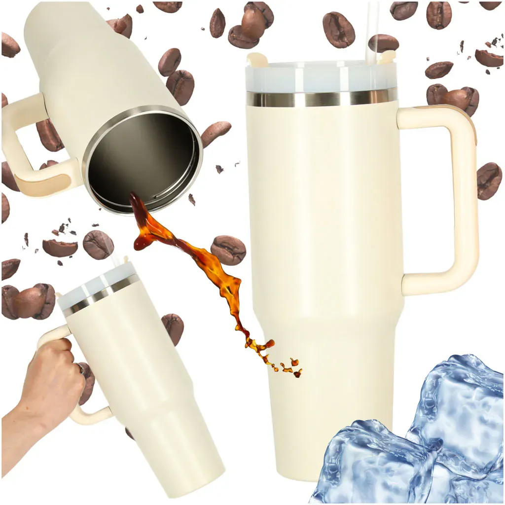 termo šalica s ručkom, termosica 1200 ml, boja krem - slika 2