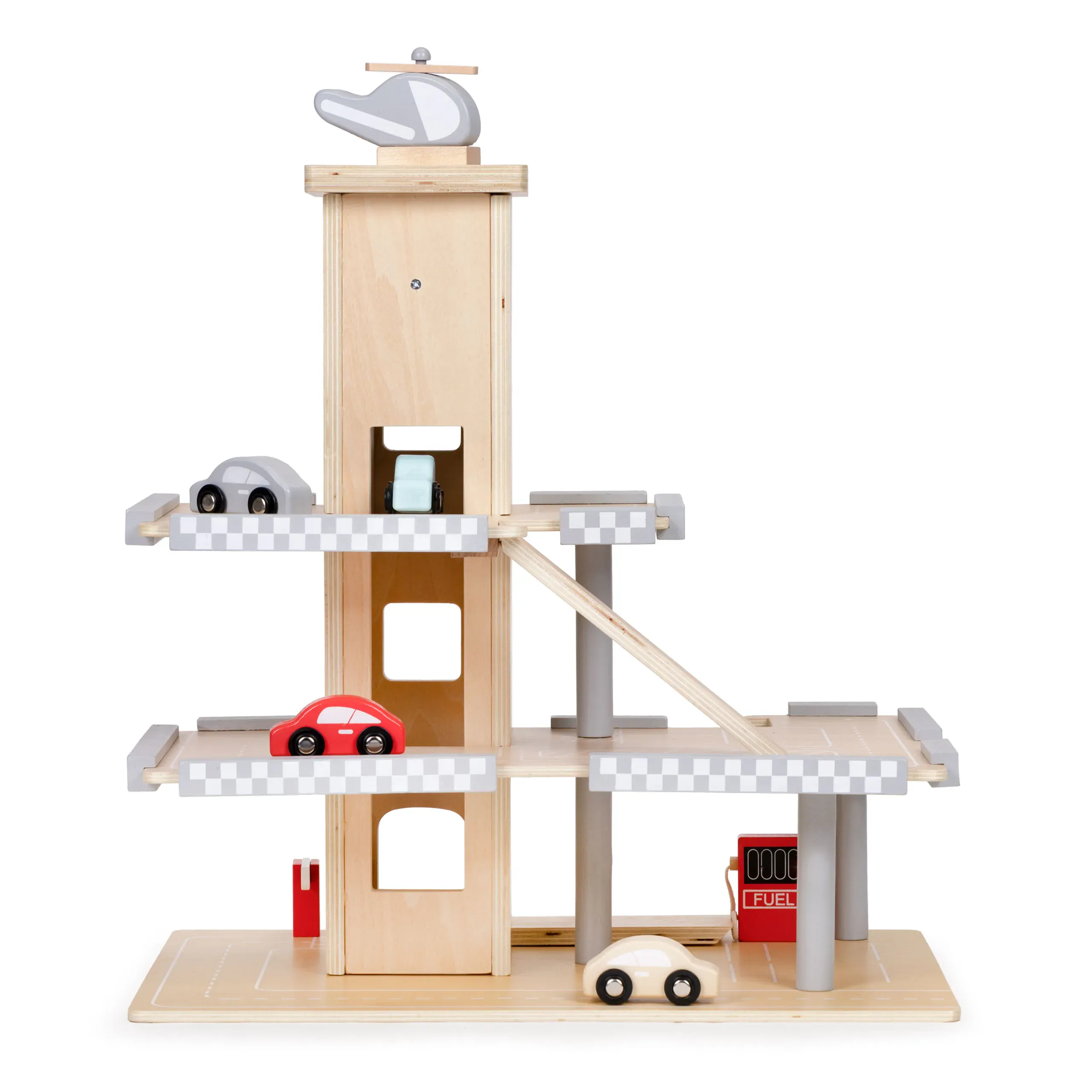 ecotoys w04b047b drvena garaža s autićima i helikopterom - slika 2