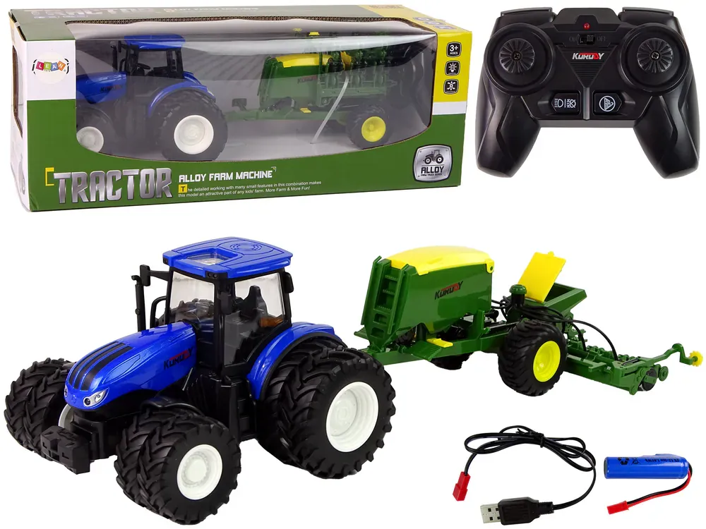 plavi traktor s prešom za baliranje - slika 2