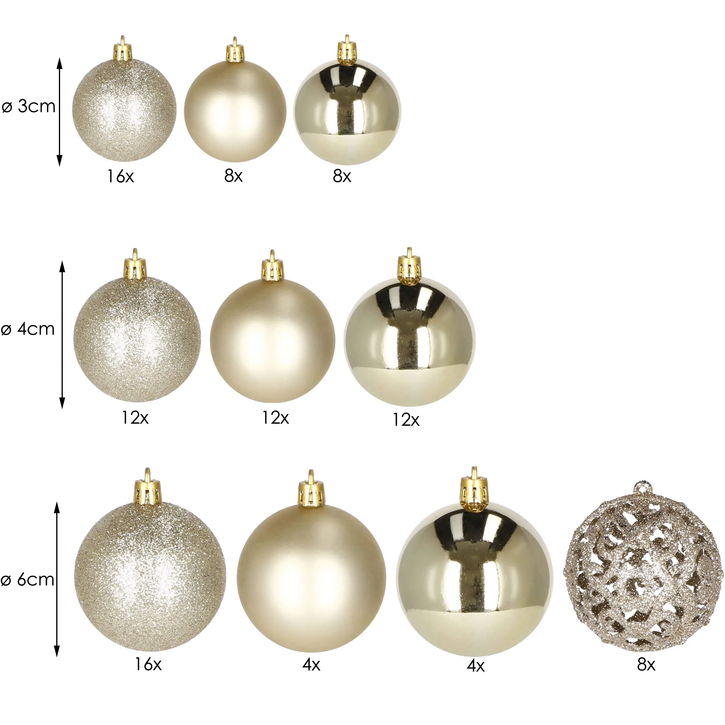 božićne kuglice 3 / 4 / 6 cm – set 100 komada zlatna boja - slika 4