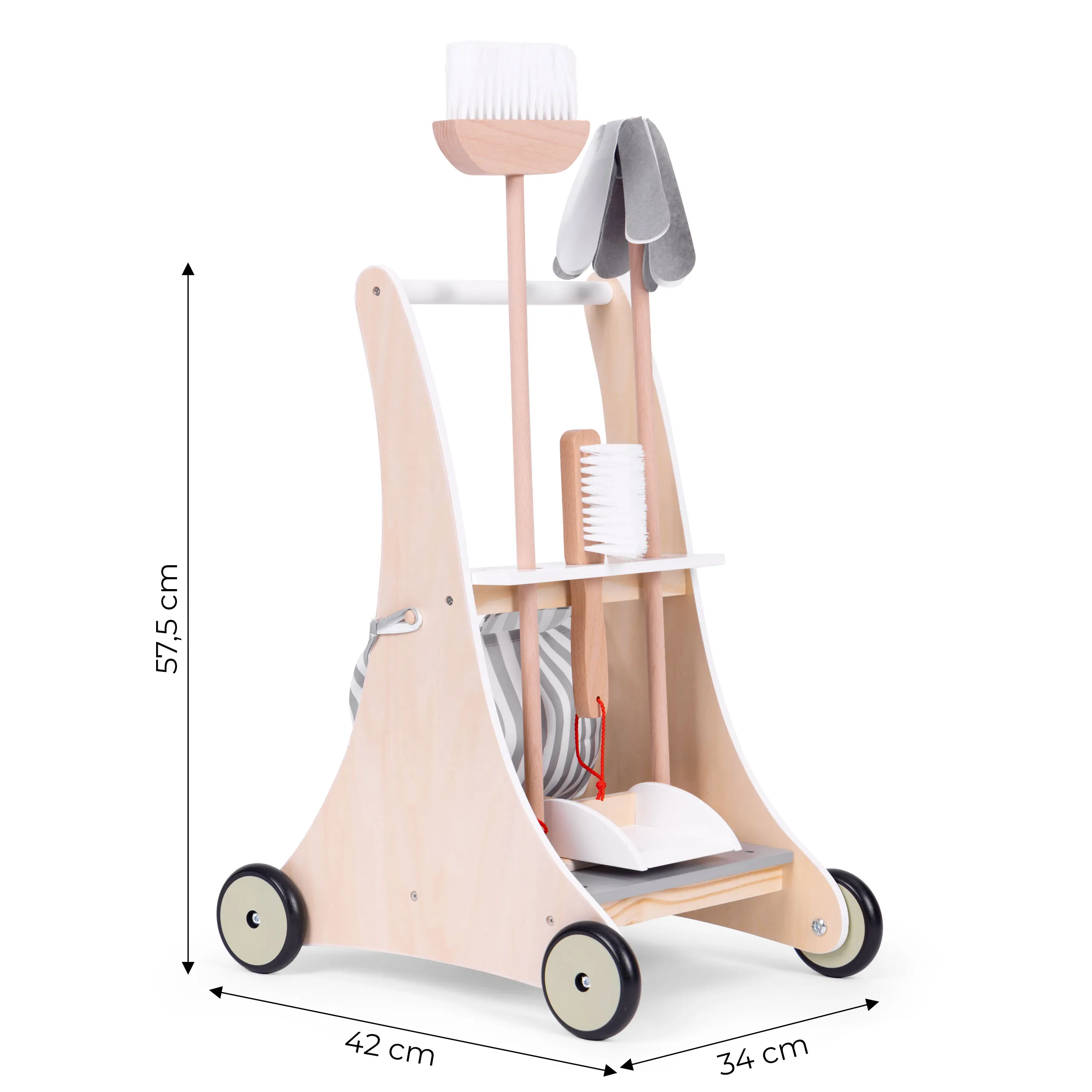 drveni set za čišćenje kolica bež ecotoys - slika 9