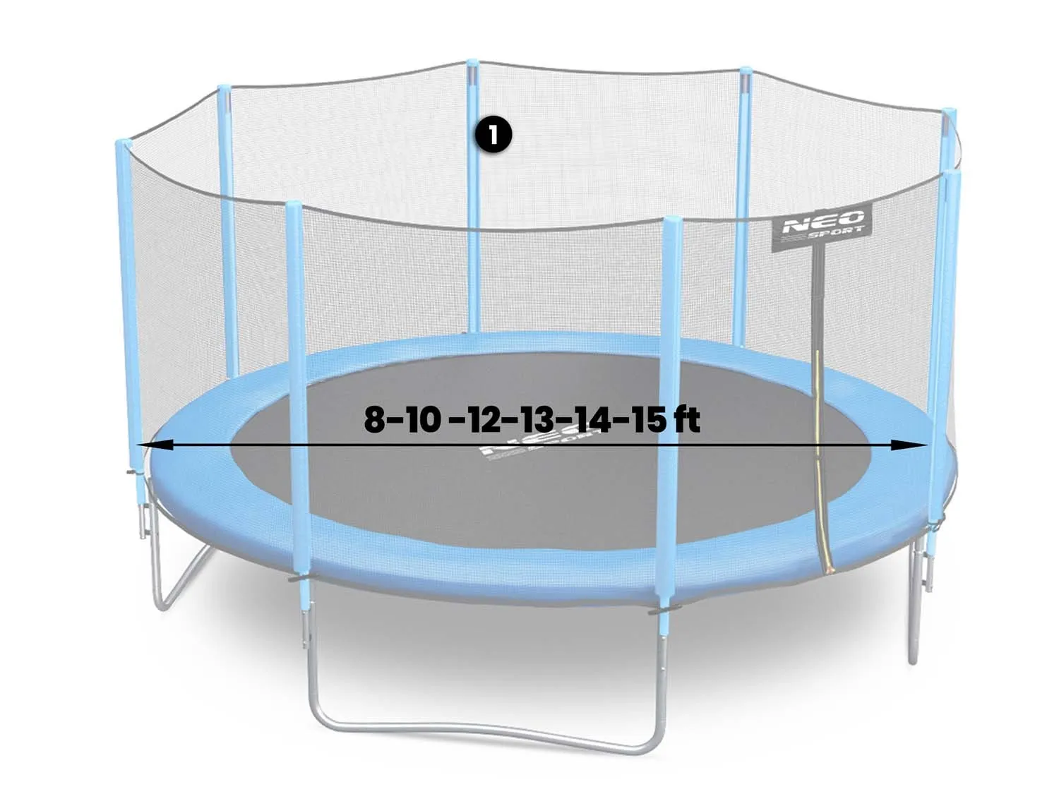 gornji stup za trampolinu s vanjskom mrežom, 8–15 ft, plavi neo-sport - slika 4