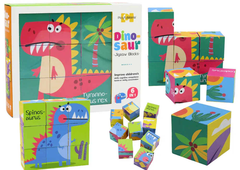 edukativne puzzle kocke 6u1 s uzorkom dinosaura 9 kom - slika 2