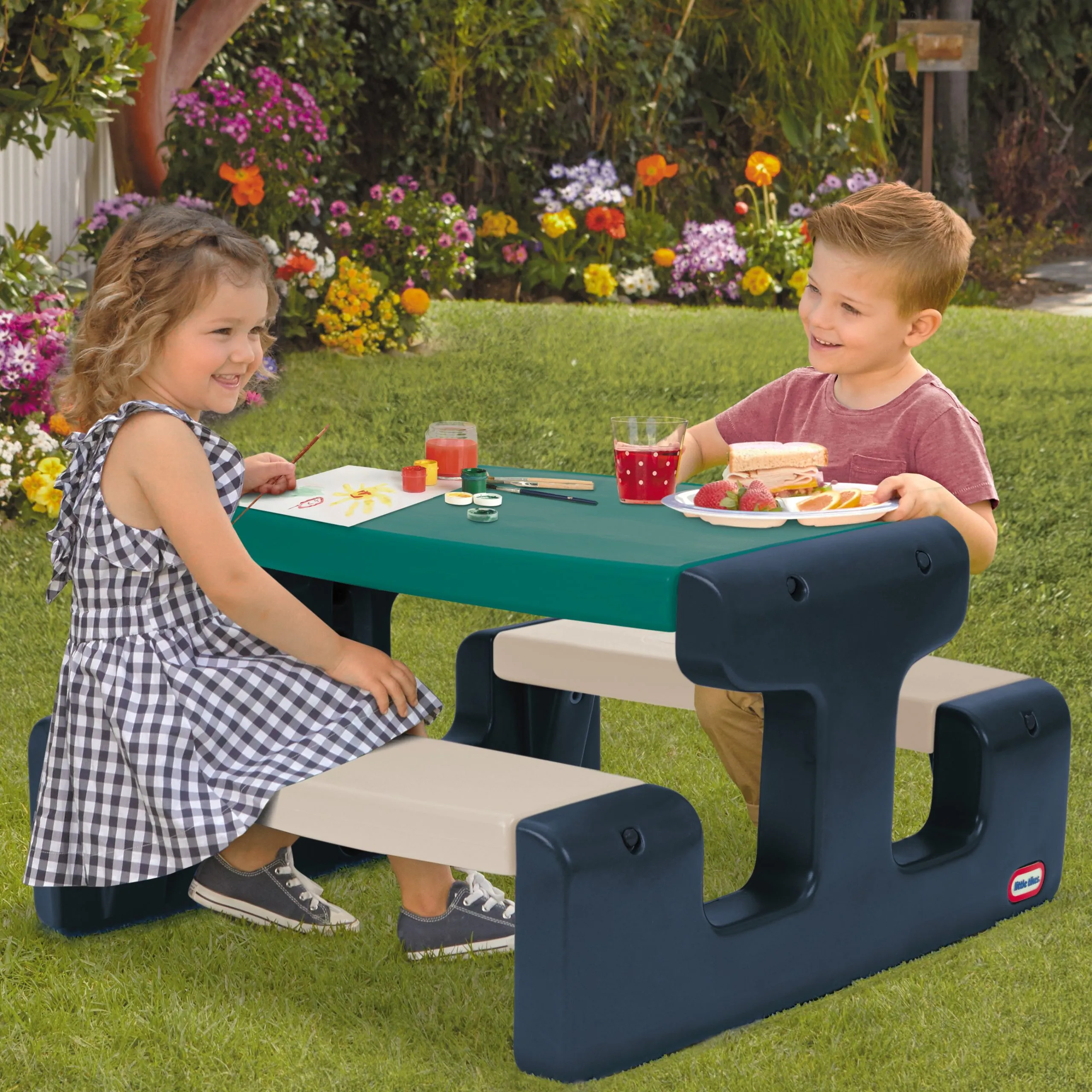 little tikes dječji piknik stol – plavo-zeleni, za vrt - slika 3