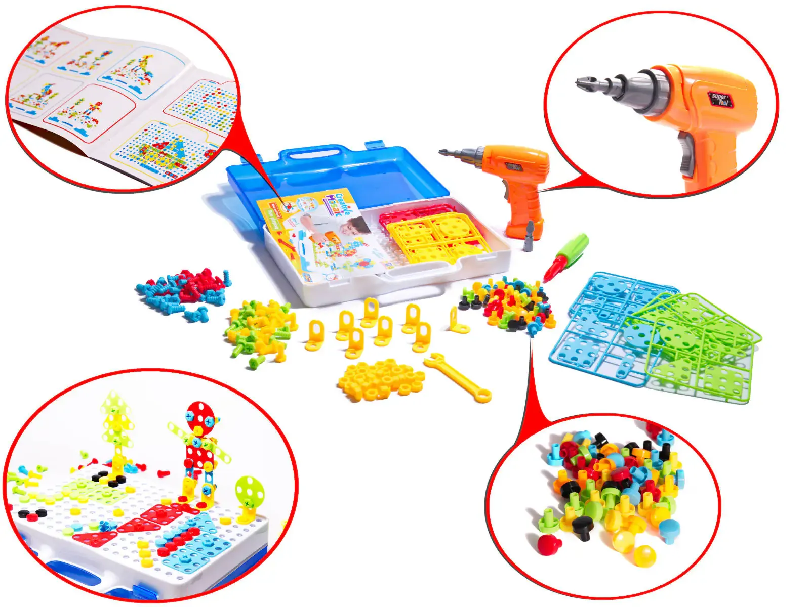 kreativni set odvijač, bušilica, vijci, kockice, 237 elemenata - slika 4