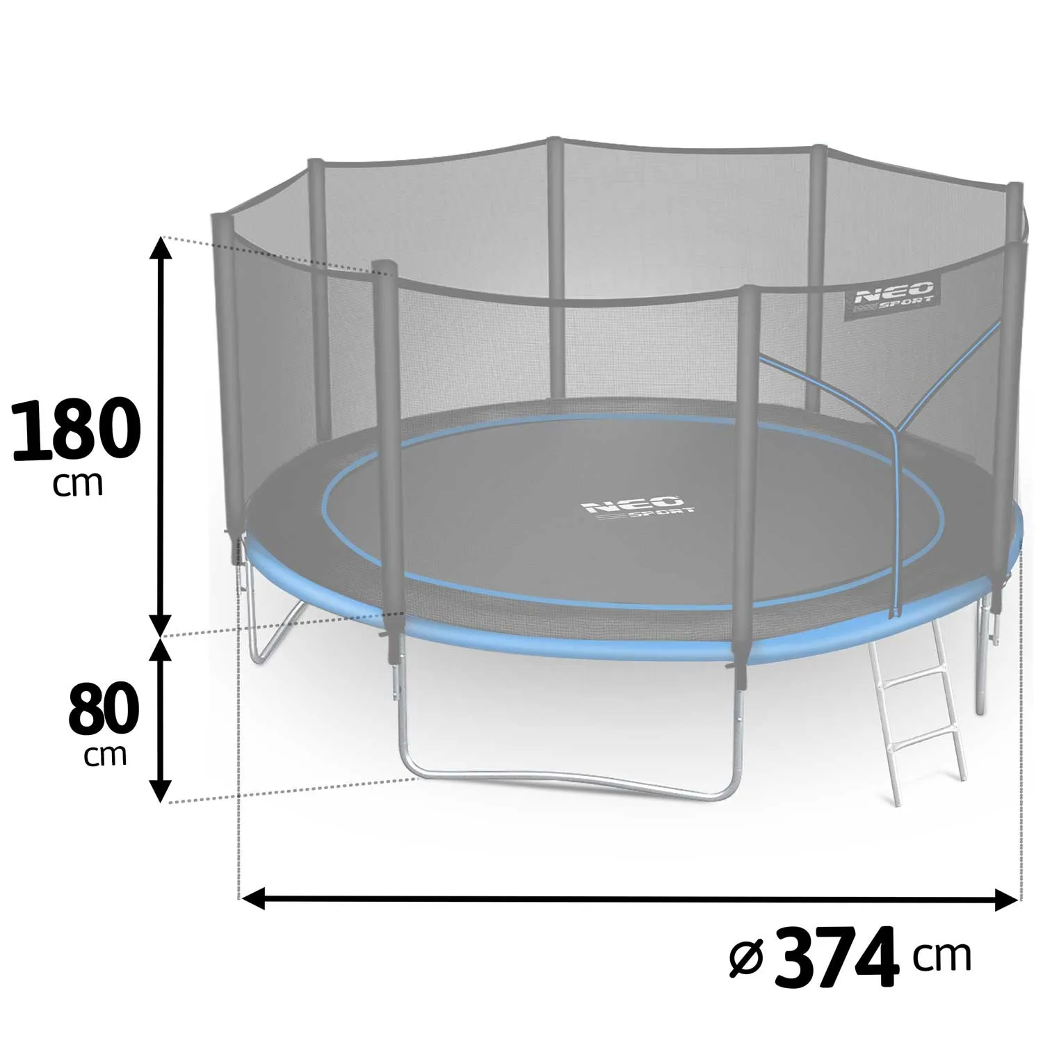 neo-sport vrtni trampolin 374 cm (12 ft) s vanjskom mrežom i ljestvama, plavi - slika 4