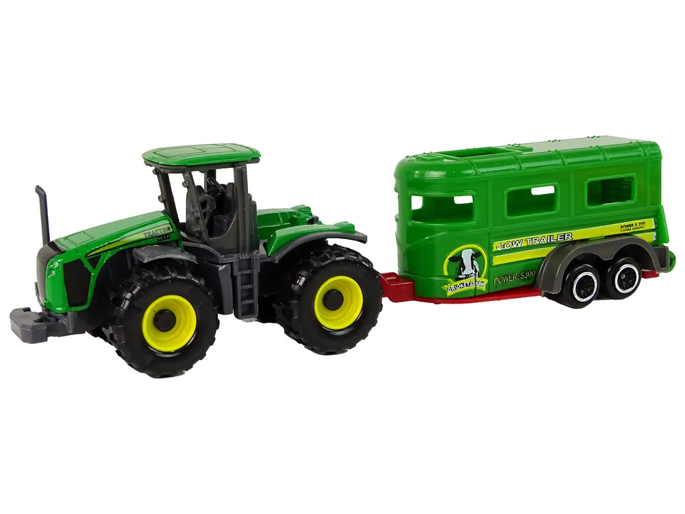 zeleni traktor s prikolicom za prijevoz stoke - slika 3
