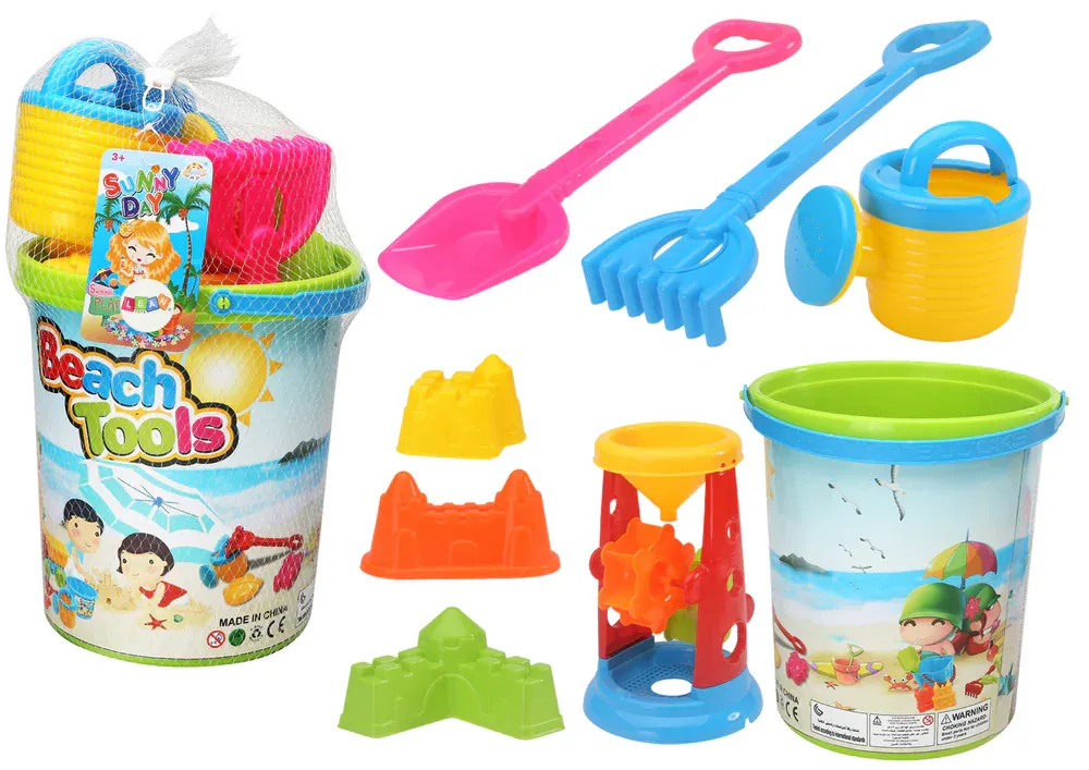 Set igračaka za pijesak, kanta, mlin, kanta za zalijevanje, šareni kalupi - Pribislavec