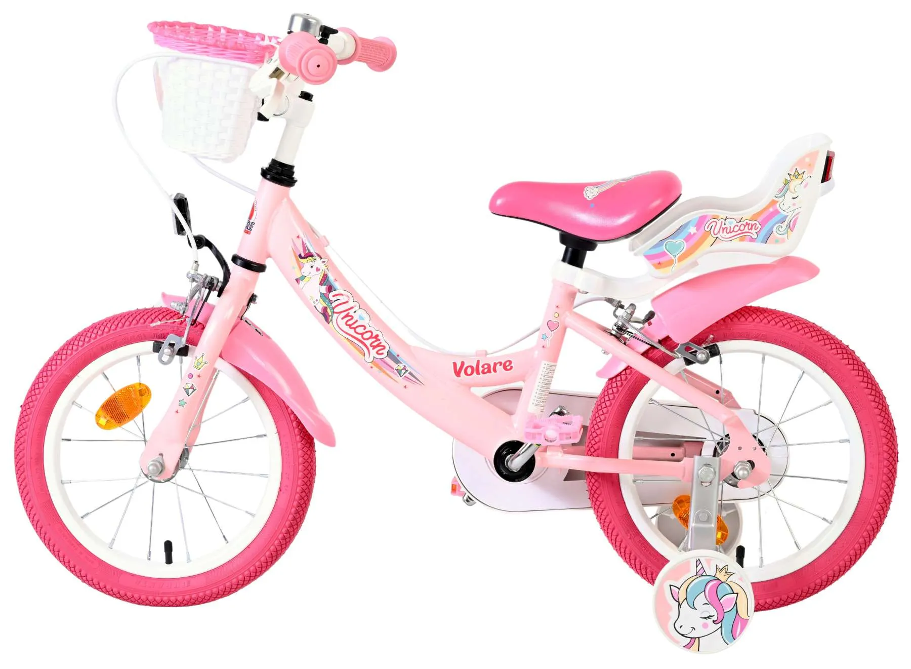 volare dječji bicikl unicorn 14″ ružičaste boje, s dvije ručne kočnice - slika 8