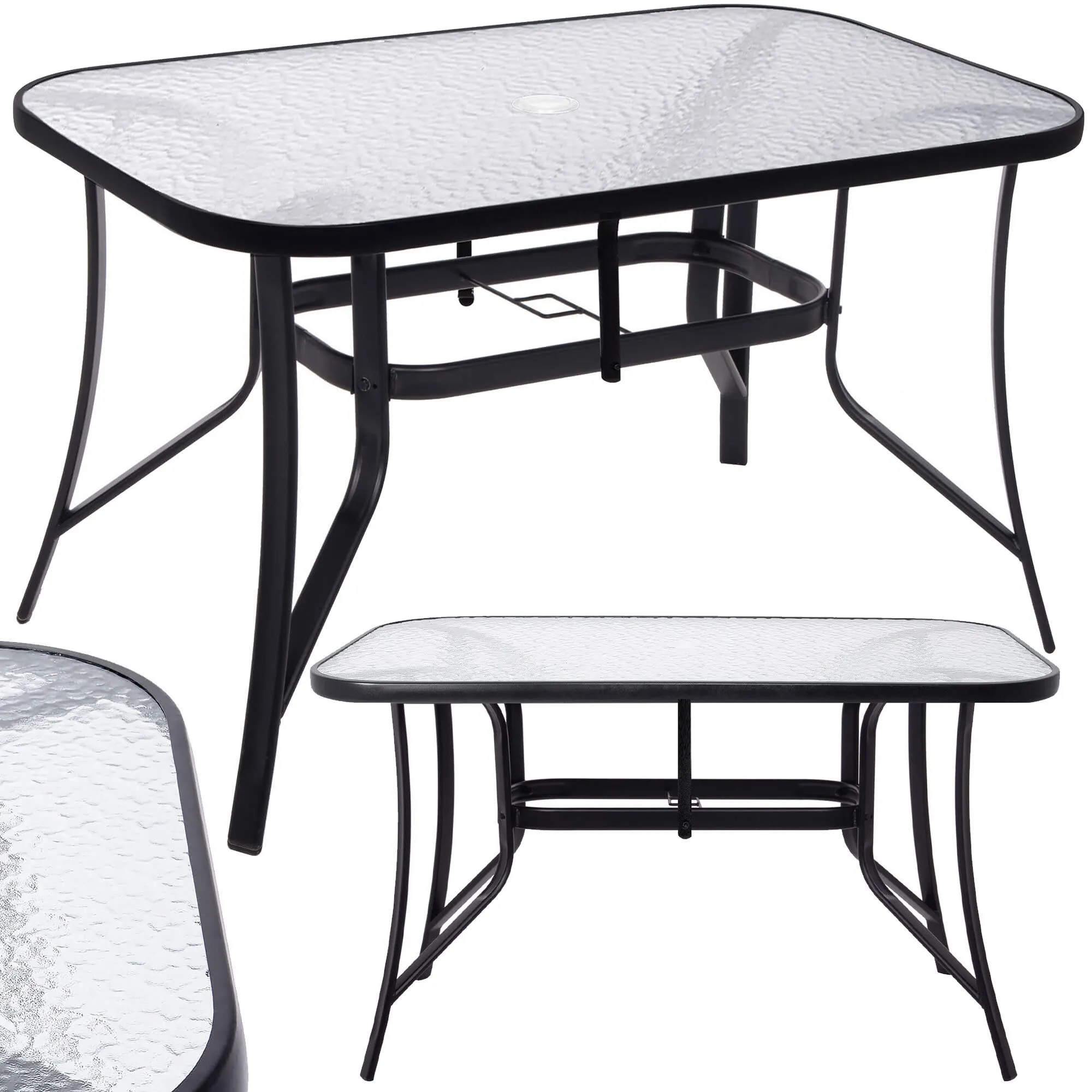 springos stakleni vrtni stol, crni 150 x 90 cm - slika 10