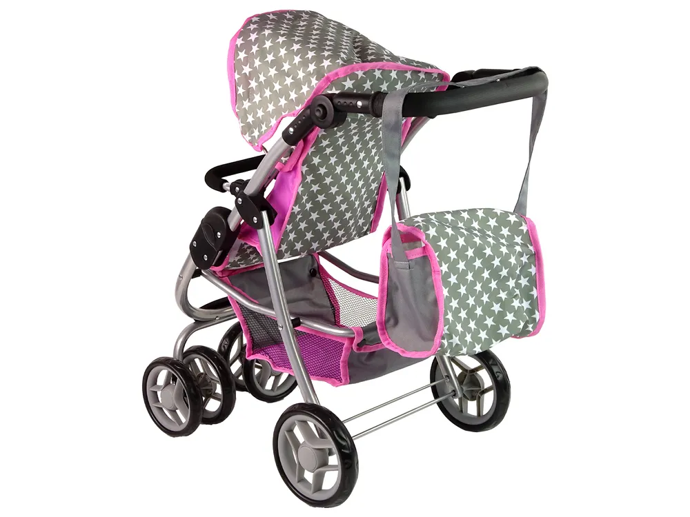 dječja kolica za lutke 2-u-1 torba za nosiljku pink stars - slika 9