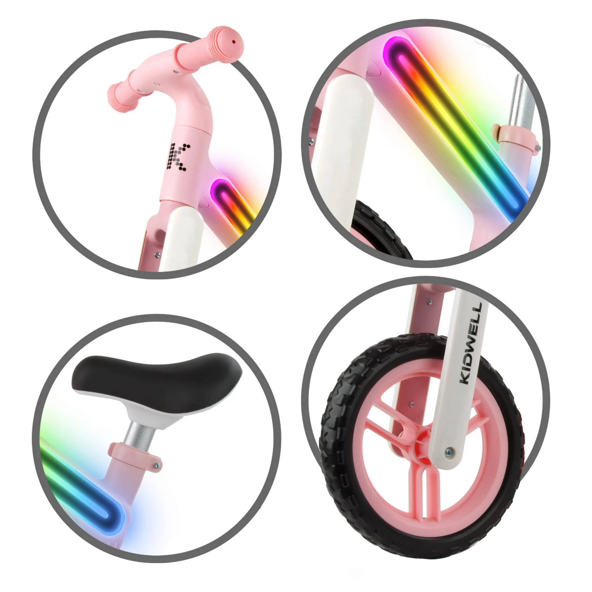 kidwell suno dječji bicikl bez pedala s led rasvjetom, pink - slika 5