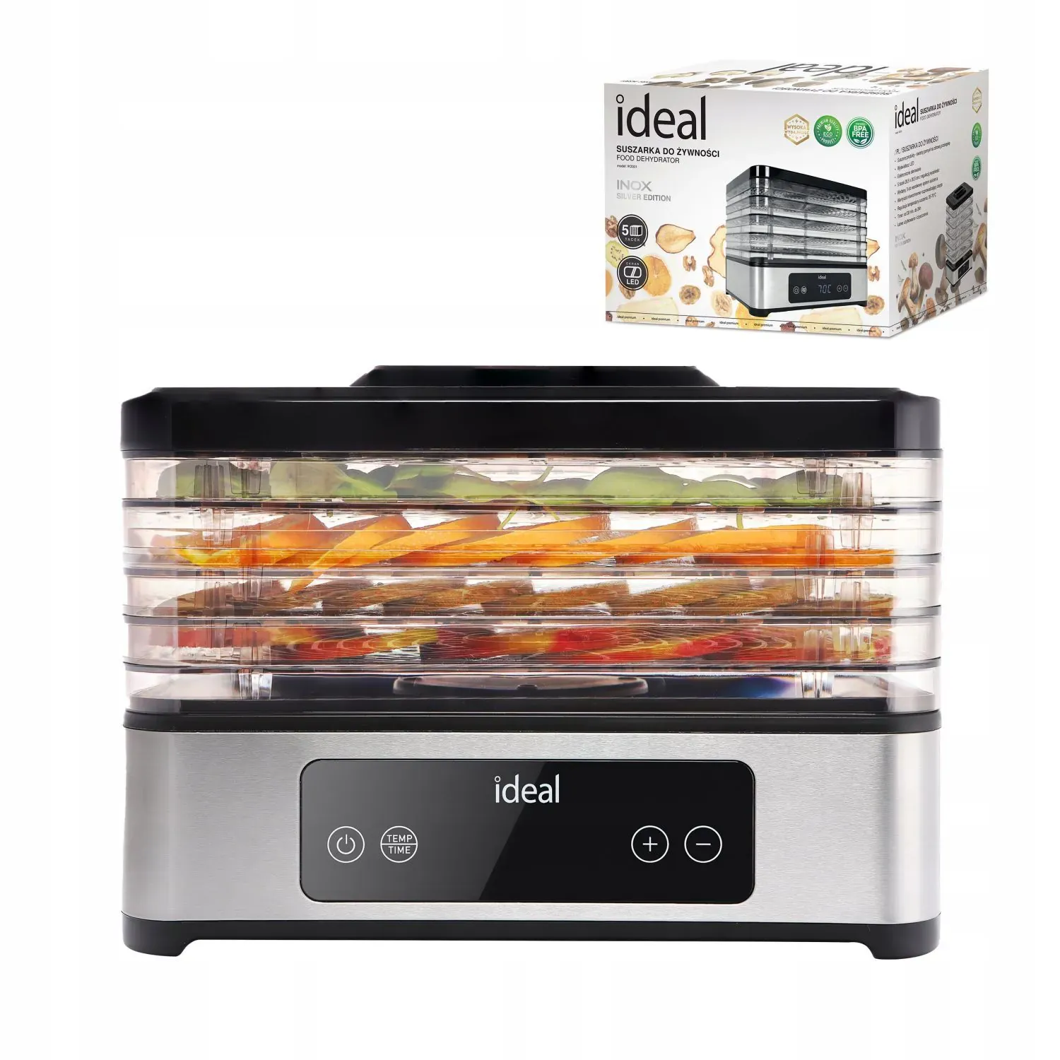 IDEAL INOX veliki dehidrator hrane – za gljive, voće i povrće, s konvekcijom, 400 W i tajmerom - Pribislavec