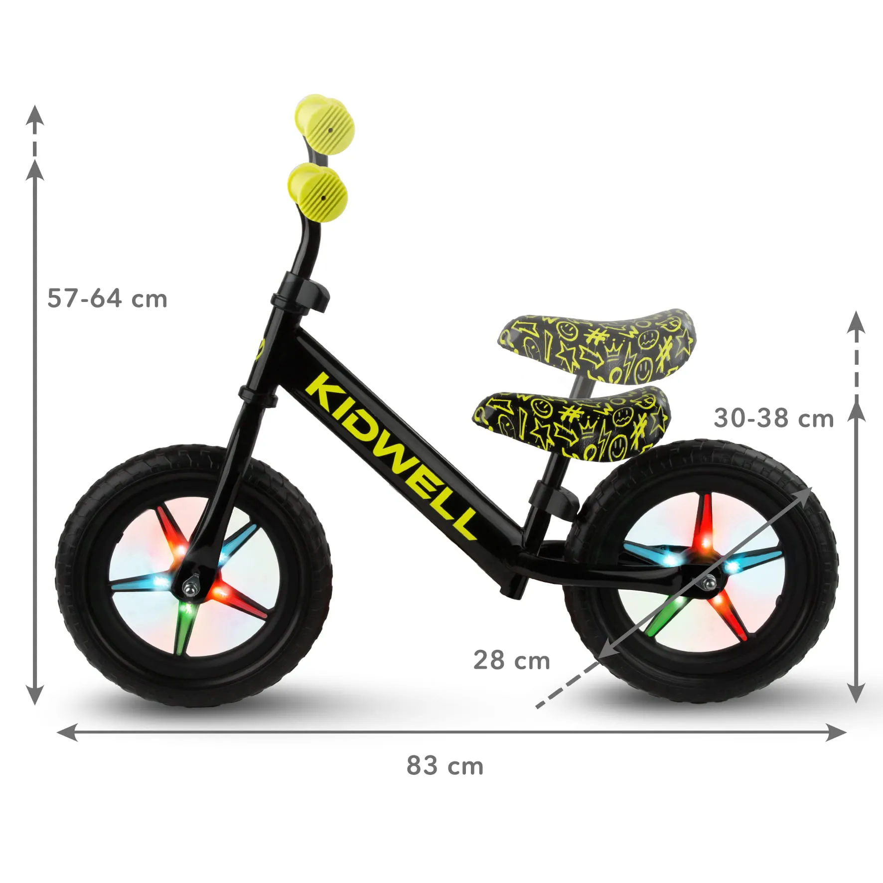kidwell rebel led neonsko žuti bicikl za balansiranje - slika 6