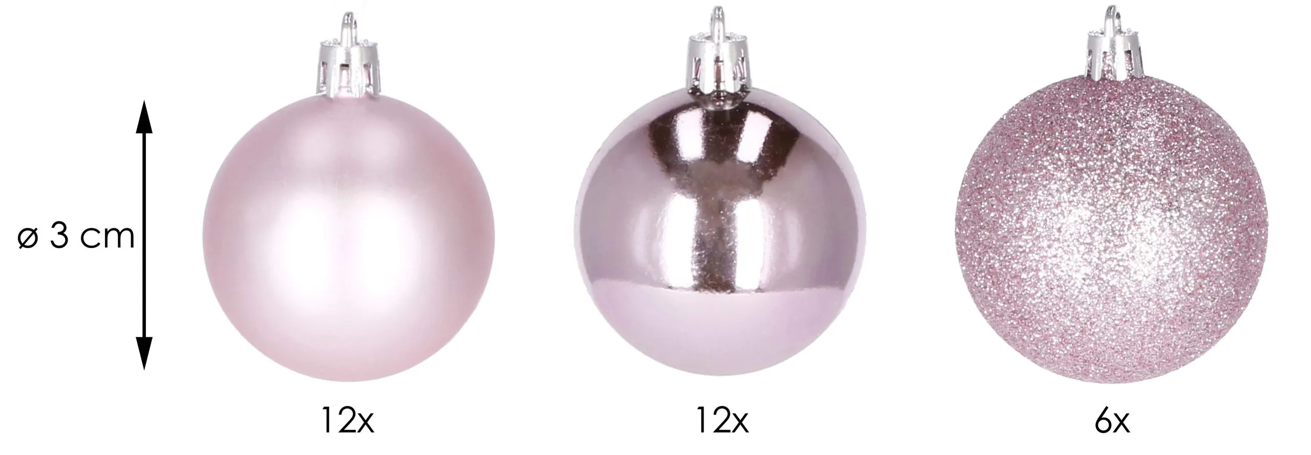 kuglice za božićno drvce 3 cm 30 kom. roze - slika 6