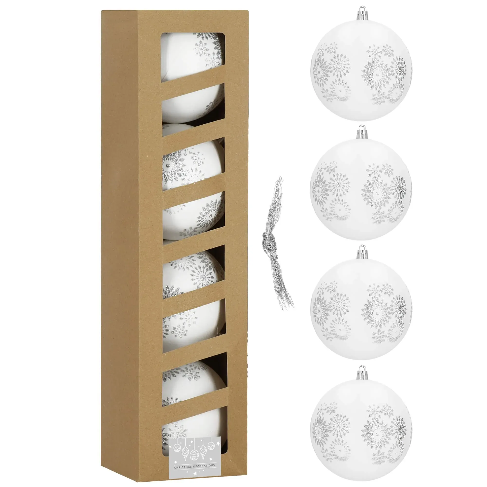 božićne kuglice 10 cm – set 4 komada bijela, srebrna - slika 2