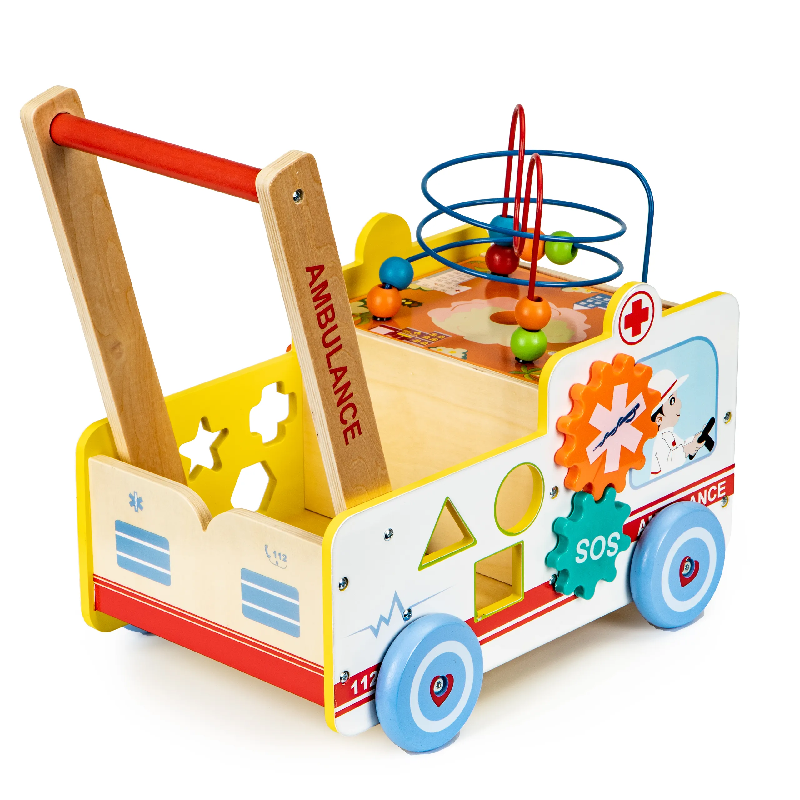 ecotoys multifunkcionalna drvena guralica ambulanta - slika 4