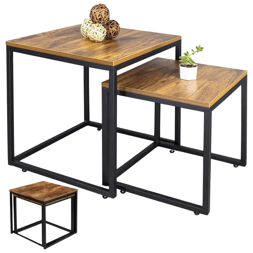 rustikalni set od 2 stolića za kavu – kvadratni, 45 × 50 cm i 40 × 45 cm - slika 2