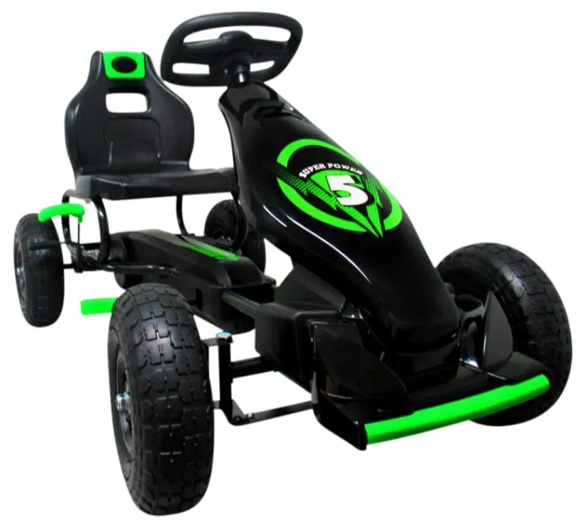 dječji karting g8 na pedale crno - zeleni - slika 2
