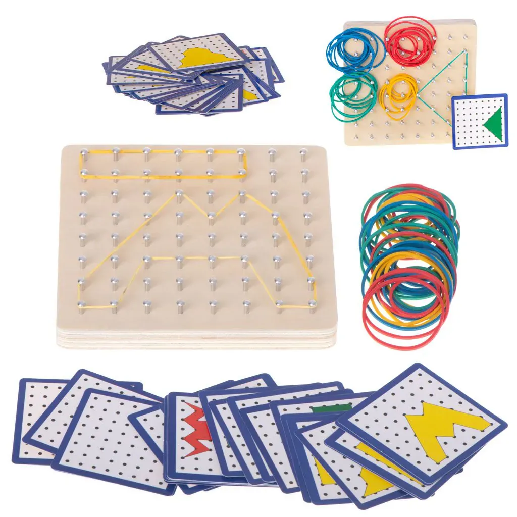 montessori drvena slagalica geoboard s gumicama i karticama - slika 2