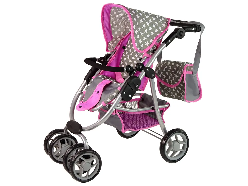 dječja kolica za lutke 2-u-1 torba za nosiljku pink stars - slika 8