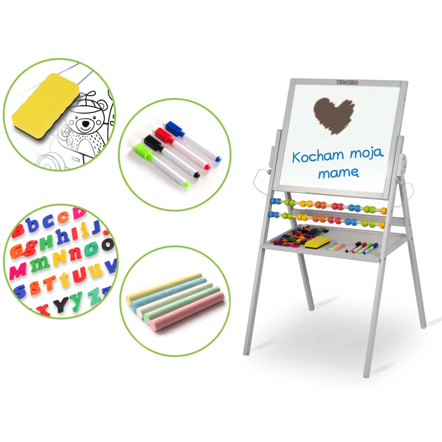 ricokids magnetska okretna ploča za kredu - siva - slika 7