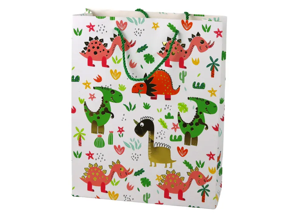 papirnata vrećica za darove šareni dinosauri palme 32 cm x 26 cm x 10 cm - slika 2