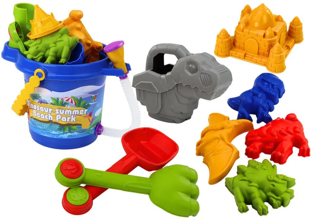 Set kanti za pijesak s tušem, lopaticom, grabljama, kalupima, dinosaurima - Pribislavec