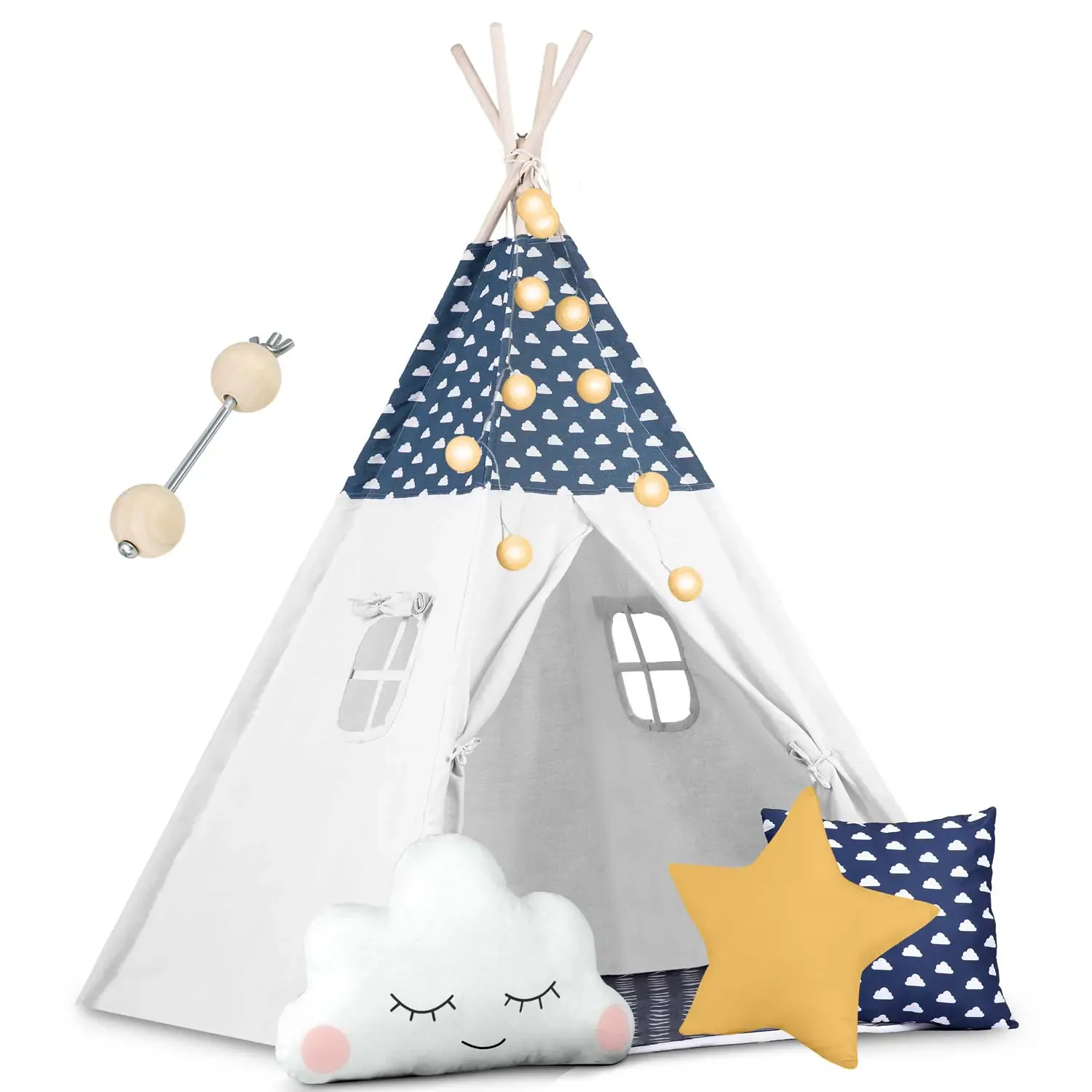 nukido teepee šator za djecu s svjetlima - tamnoplavi - slika 1