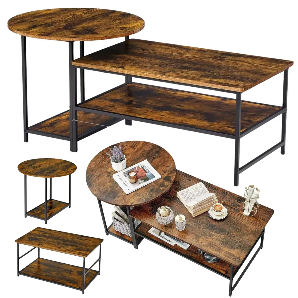 Rustikalni set stolića za kavu 2-u-1 – drvo, vintage stil, 123 × 60 × 51 cm - Pribislavec