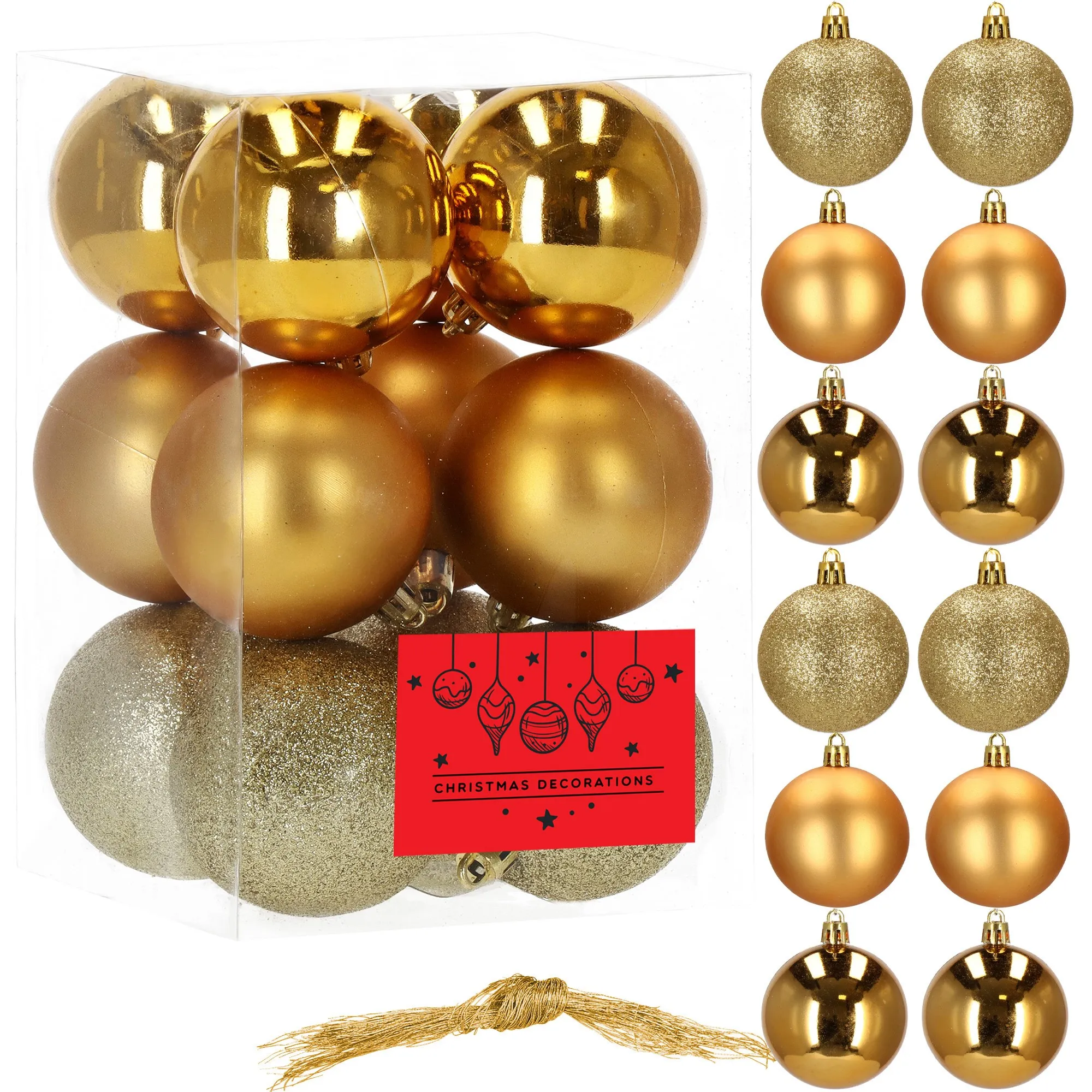 božićne kuglice 6 cm – set od 12 komada, zlatne - slika 11