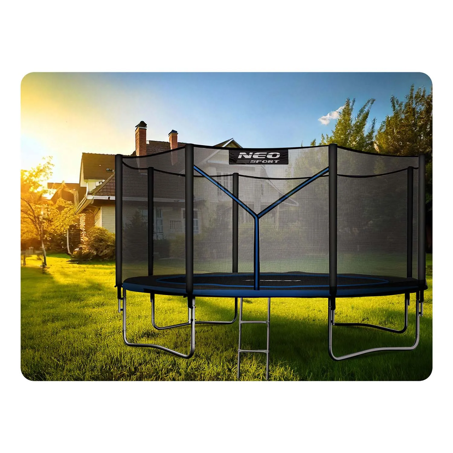 neo-sport vrtni trampolin 374 cm (12 ft) s vanjskom mrežom i ljestvama, plavi - slika 5
