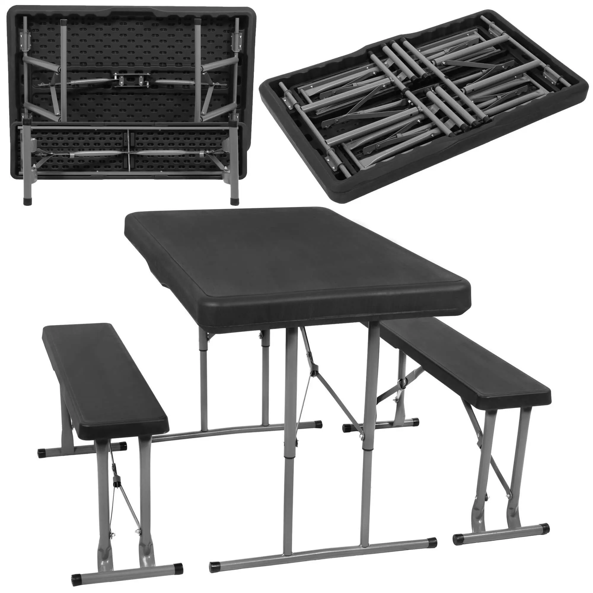 set za catering stol + klupe 105 x 65 x 69 cm crni - slika 3
