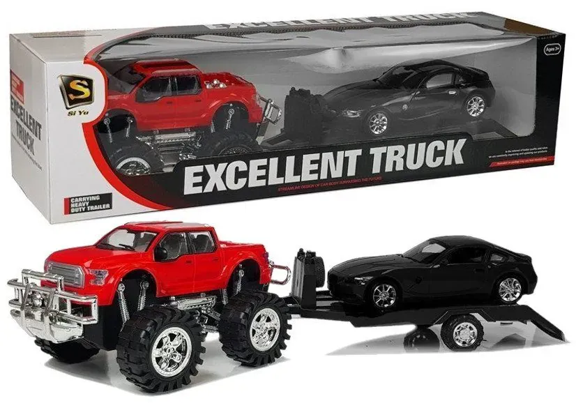 Igračka Monster Truck s prikolicom i BMW-om 58cm crveno - crni - Pribislavec