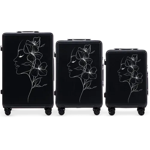 wings komplet 3 kofera abs+, crni „cvijet” - slika 1