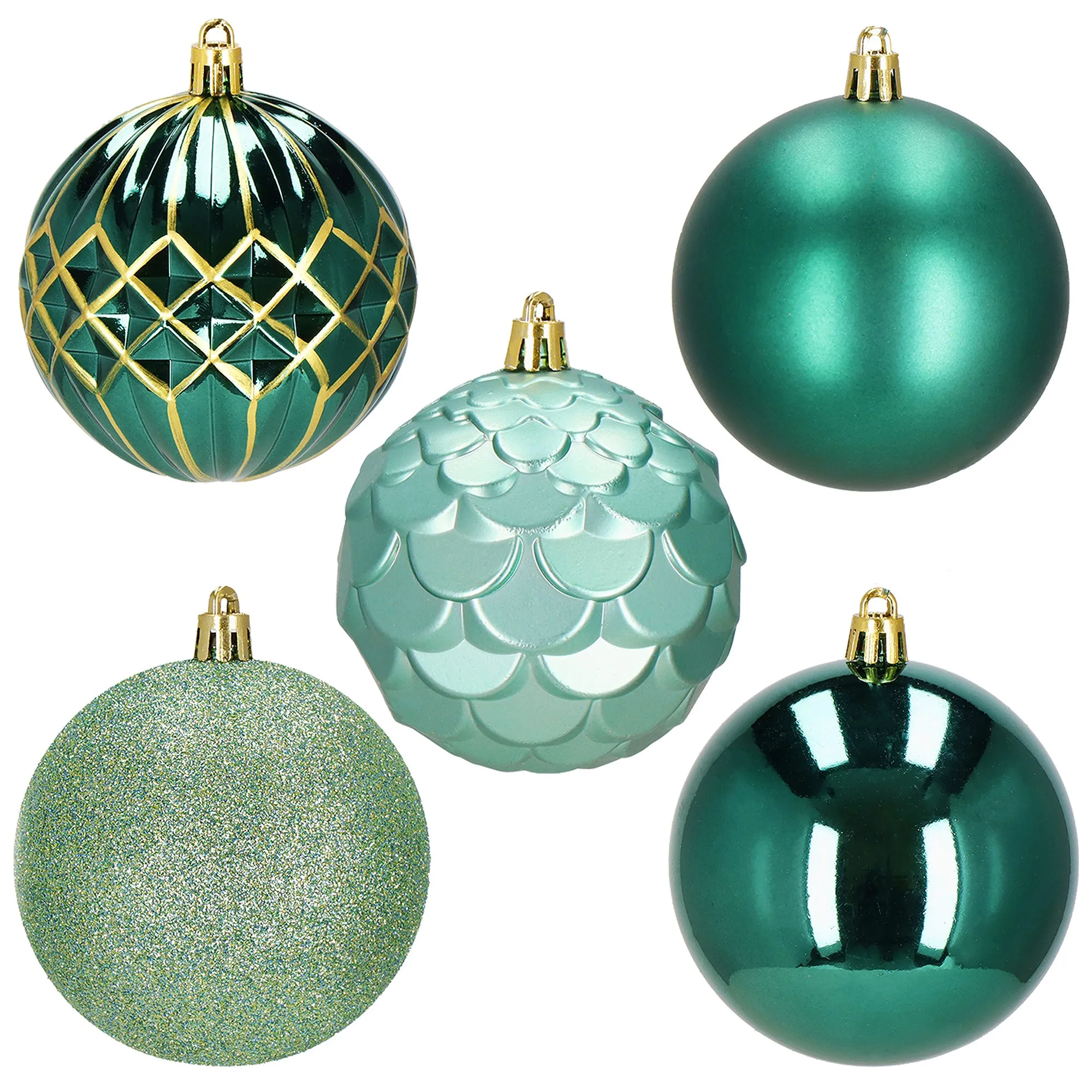 božićne kuglice 8 cm – set 30 komada nijanse zelene, zlatne - slika 3