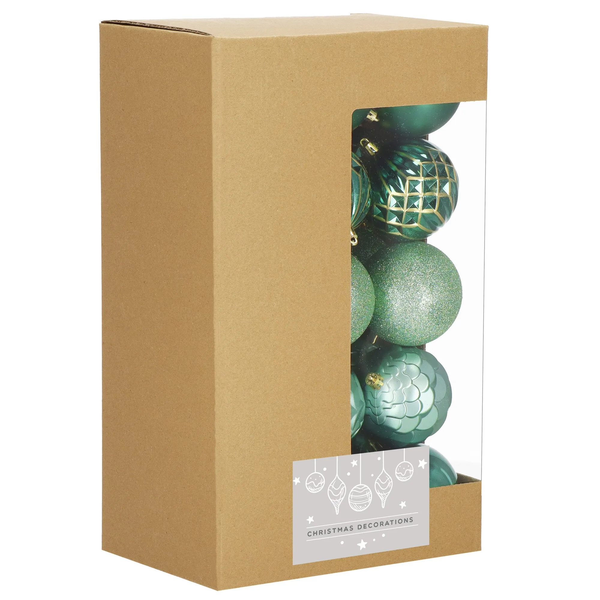 božićne kuglice 8 cm – set 30 komada nijanse zelene, zlatne - slika 10