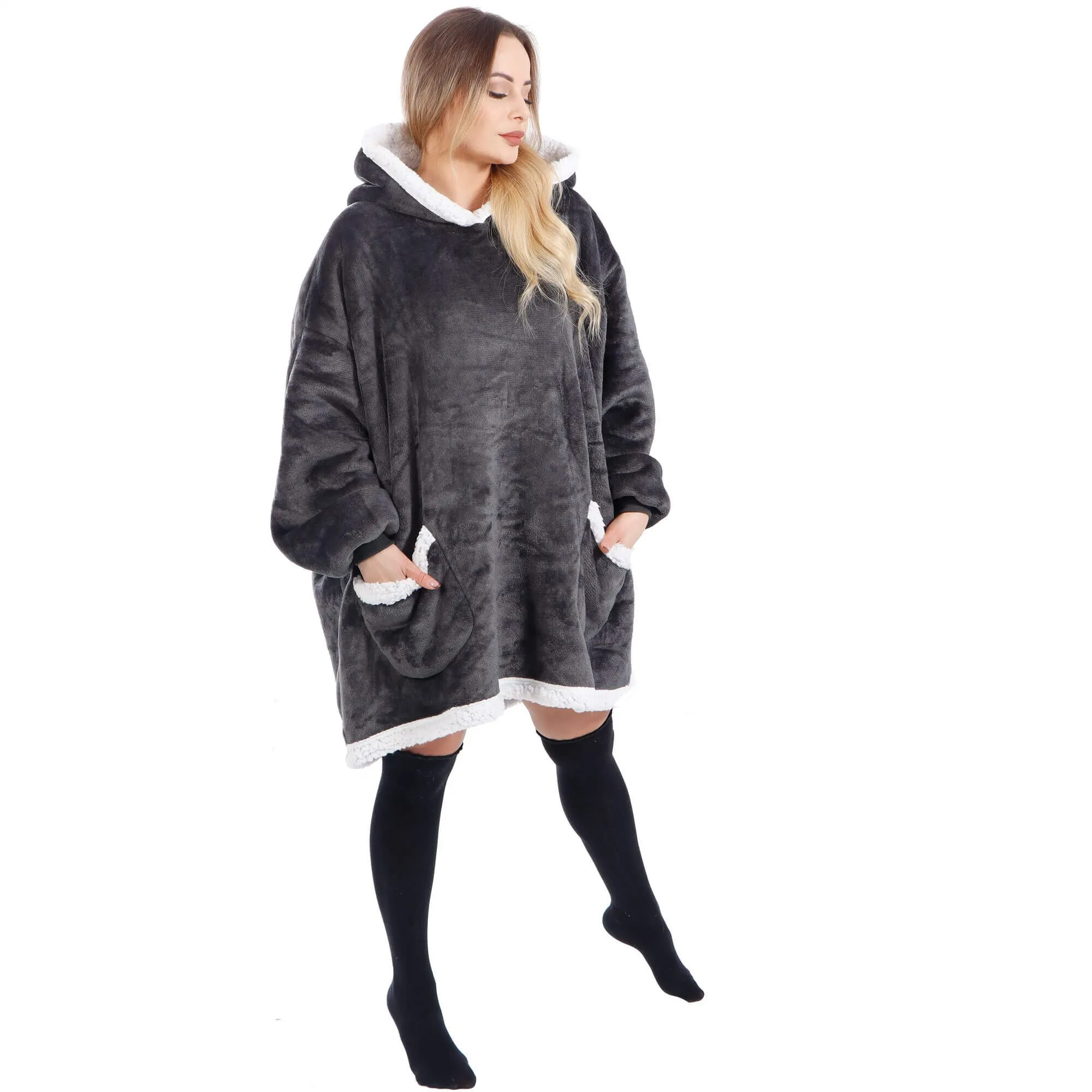 oversized deka s kapuljačom tamno siva - slika 7