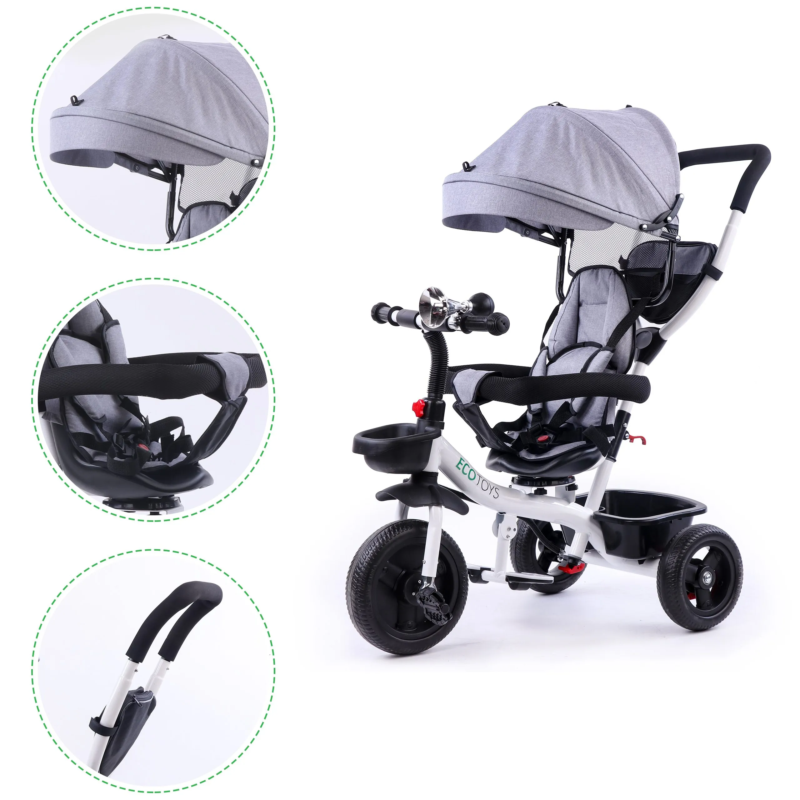 ecotoys dječji tricikl sivi - slika 4