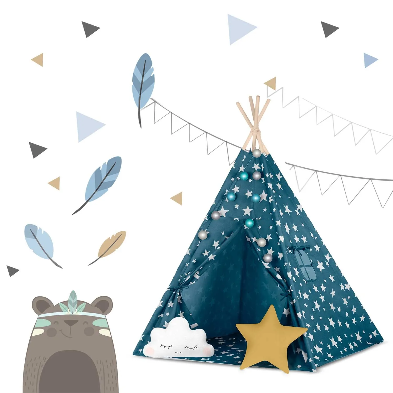 teepee šator za djecu s nukido svjetlima - plavi - slika 11