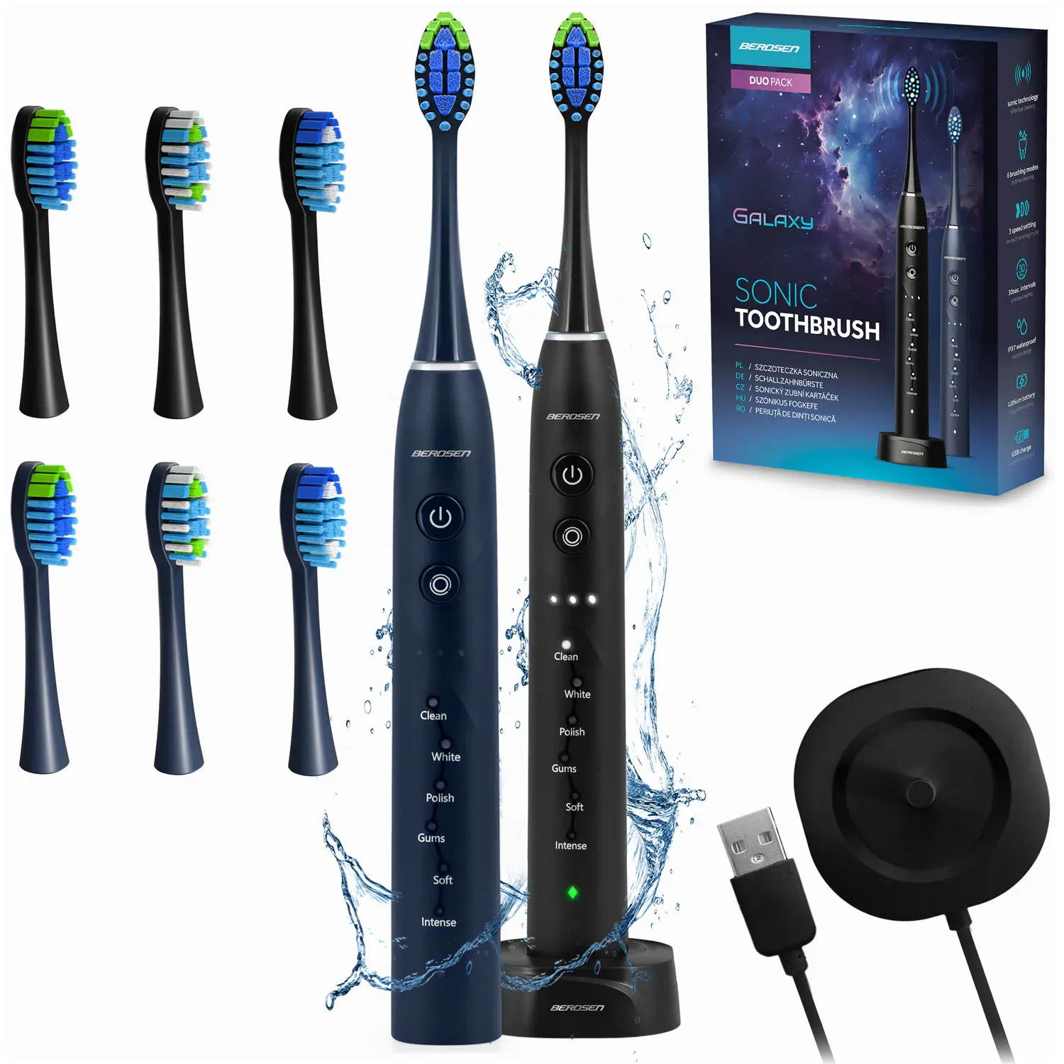 berdsen galaxy duo sonic četkica za zube, set od 2 komada - slika 2
