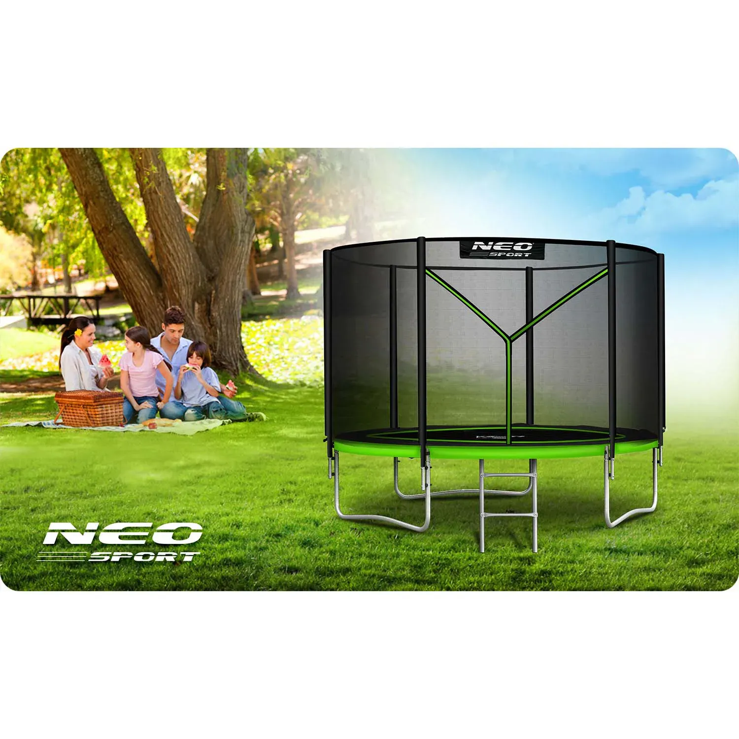 neo-sport vrtni trampolin 183 cm (6 ft) s vanjskom mrežom i ljestvama, zeleni - slika 8